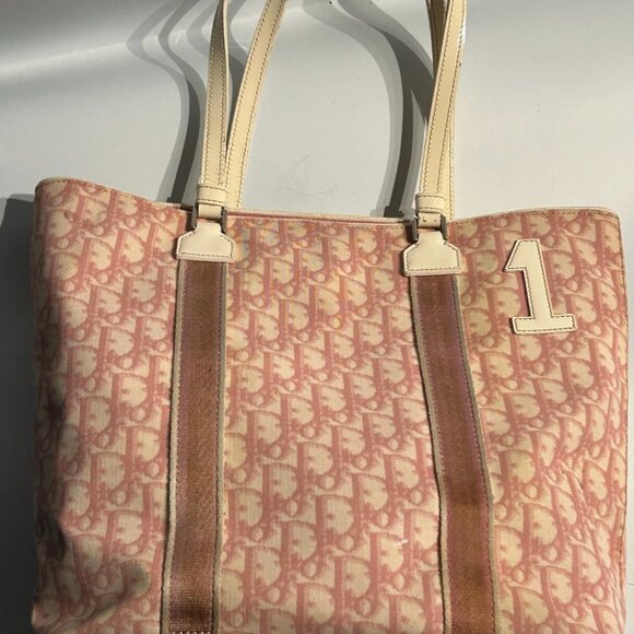 Authentic CHRISTIAN DIOR Pink Dior Emblem Patterned Trotter Tote Shoulder Bag - Picture 1 of 9
